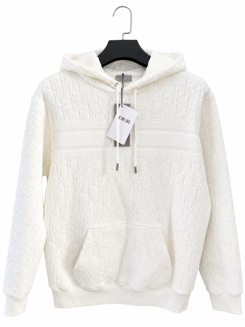 Dior Men's White Embossed Logo Hooded Sweatshirt
